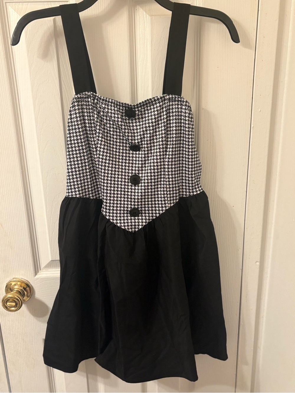 SHEIN Black & White Houndstooth Strapless Pinafore Dress